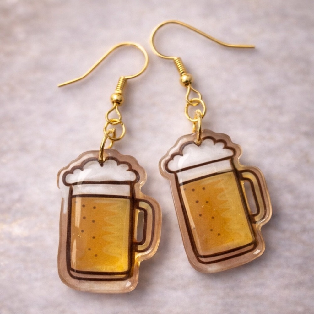 Beer Mug Earrings‎ Fun Novelty Party Drink Alcohol Bar Pub Dangle